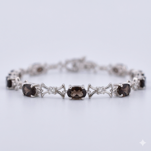 Pulsera de Cuarzo Topacio Ahumado con Eslabones en Forma de Lazo en Plata Sólida 925, Joyería Sofisticada con Piedras Preciosas Neutras - Product Image 1