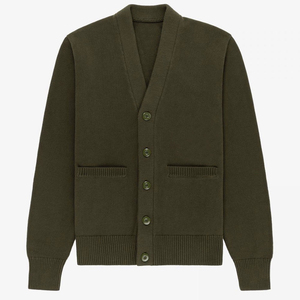 Men's <b>Green</b> Solid Color Woven Button-Up University collage and <b>school</b> Sweater V Neck Long Sleeve Standard Thickness No - Product Image 4
