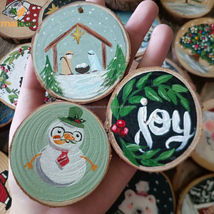 Adorno de rebanada de madera personalizado hecho a mano de estilo clásico de Vietnam, decoración de Navidad pintada a mano - Product Image 5