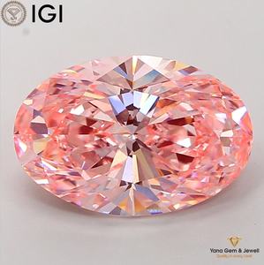 Magnifique pièce maîtresse, diamant de laboratoire cultivé en CVD de forme ovale, 5,00 carats, certifié IGI, couleur rose vif fantaisie, clarté VS2 - Product Image 1