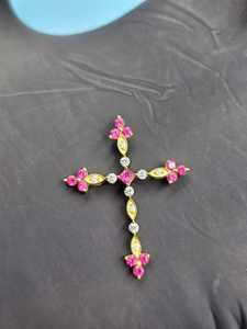 Pendentif en rubis et diamant, bijoux chrétiens, pendentif religieux pour femmes, pendentif en argent 925, pendentif bling bling pour rappeurs - Product Image 2