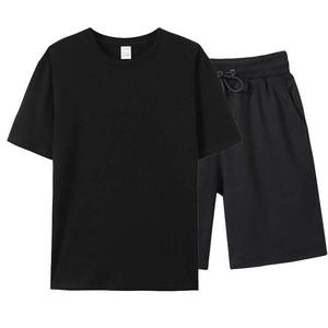 100% Cotton Mens Casual 2 Piece T Shirt Shorts <b>Set</b> Breathable Quick Dry <b>Knitted</b> Solid Street Style Front Outfit OEM Wholesale - Product Image 2