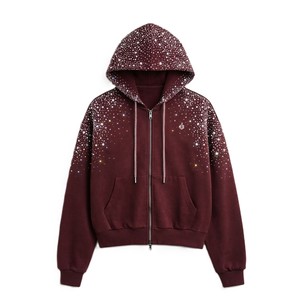 เสื้อฮู้ดซิปดีไซน์ประดับเพชรเทียมแบบหนา ขายส่ง คุณภาพสูง สตรีทแวร์สั่งทำพิเศษ ทรงโอเวอร์ไซส์ ผ้าฟลีซ ผู้ผลิตเสื้อฮู้ดผู้ชาย - Product Image 3