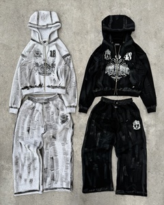 Chándal Unisex con Estampado Gráfico Personalizado, Sudadera con Capucha Corta de Alta Calidad, de Algodón Grueso, Lavada a Mano - Product Image 4