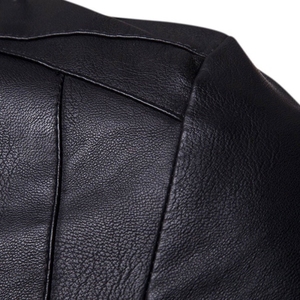 <b>Men's</b> Black PU <b>Leather</b> <b>Jacket</b> Stand Collar Zipper Closure Slim Fit Regular Length Moto Biker Style <b>Leather</b> <b>Jacket</b> For Sale - Product Image 2