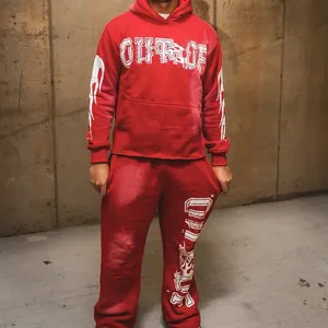 Conjunto de Sudadera y Pantalones Deportivos para Hombre con Logotipo Personalizado, Estampado DTG, Estilo Vintage, Lavado Ácido, Pantalones Acampanados y Sudadera con Cremallera - Product Image 2