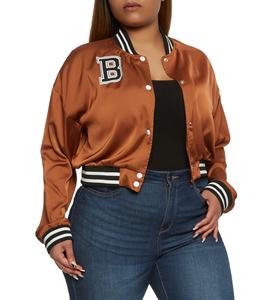 Chaqueta Varsity Corta de Satén de Alta Calidad para Mujer, Forro de Poliéster Transpirable y Ligero, 100% Seda, Material de Alta Calidad, MOQ Bajo - Product Image 4