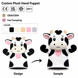 Marionnette de main en peluche personnalisée de haute qualité, modèle vache réaliste, accessoire pour raconter des histoires, pour théâtre - Product Image 1