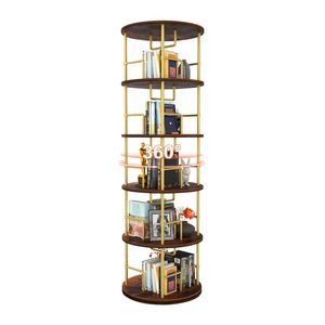 5 livelli 360 gradi di rotazione libreria scaffale salvaspazio legno in metallo torre con finitura oro per camera da letto soggiorno ufficio - Product Image 3