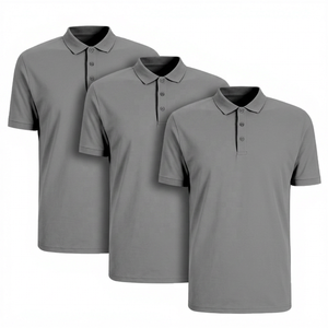 Polo à manches courtes en tricot noir pour homme, couleur unie, style décontracté, coupe classique, design boutonné - Product Image 4