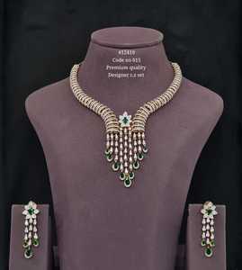Collar y pendientes colgantes de circonita cúbica 12419, con piedra rosa, chapados en oro sobre latón, estilo llamativo para fiesta de bodas de mujer - Product Image 6