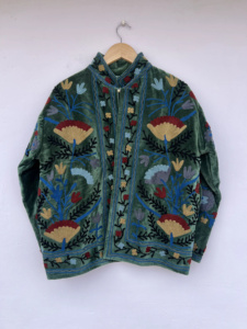 Suzani Embroidery Floral Pattern 100% Velvet Bomber <b>Jacket</b> Handmade Bohemian Vintage <b>Reversible</b> Short Coat Cotton Filled Ethnic - Product Image 1
