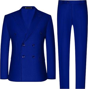Traje de Negocios para Hombre, Azul Rey, Cuello Mao, Corte Regular, Transpirable, Poliéster/Algodón, Antiarrugas, Estilo Británico - Product Image 4