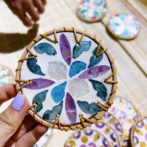 Hand-Painted Rattan <b>Ceramic</b> Woven Cup <b>Coasters</b> Newest Design for Office Coffee Dining Party or Outdoor Wedding-Mats & Pads - Product Image 3