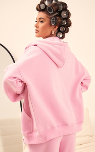 Sweat à capuche personnalisé pour femme en polaire à double fermeture éclair, fermeture éclair sur le devant, surdimensionné, épaules tombantes, sweat à capuche 100% coton personnalisable - Product Image 2