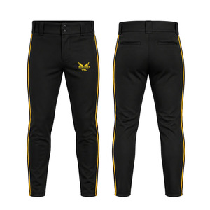 <b>Black</b> Men's Baseball <b>Pants</b> With Yellow Stripes Embroidered Logo Slim Fit Moisture Wicking All Seasons Custom Baseball <b>Pants</b> - Product Image 1