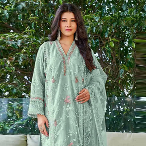 Embroidered Organza Semi-Stitched Modern Salwar Kameez for Party Wedding & Diwali - Product Image 1