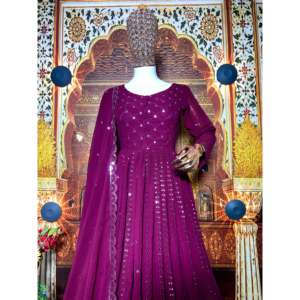 Robe Anarkali de créateur avec pantalon et dupatta pour les fêtes - Robes de soirée - Product Image 5