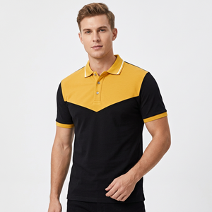 Polo pour homme à blocs de couleur, manches courtes, tricoté, décontracté, design uni, noir et jaune - Product Image 2