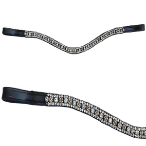 Bande de sourcils de cheval en cuir véritable noir, finition supérieure, 3 rangées de topaze claire, chaîne métallique scintillante, disponible en tailles personnalisées - Product Image 1