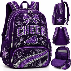 Sac à dos de cheerleading en strass pour filles, sac à dos scintillant en cristal avec nœud, étoile et mégaphone, multi-poches pour l'école - Product Image 3