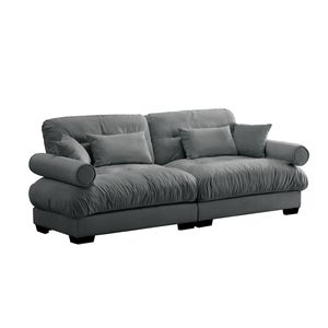 Grande Divano Moderno a Due Posti in Velluto con Braccioli Imbottiti e Cuscini Decorativi per il Soggiorno - Product Image 6