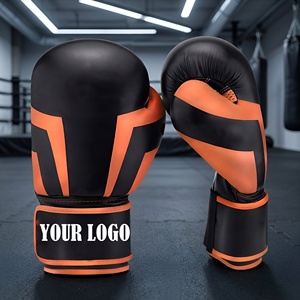 Customizable Professional Boxing Gloves Black Orange PU Leather Hook Loop Adjustable Wrist <b>Strap</b> Lightweight Martial Arts - Product Image 5