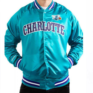 Chaqueta Varsity de los Charlotte Hornets para Hombre, Color Verde Azulado, Satén, Logotipo Bordado, Estilo Preppy, Corte Regular, Cierre de Cremallera, para Invierno - Product Image 1