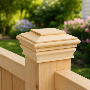 Tapa Decorativa Premium de Madera Dura con Parte Superior Plana para Postes de Cercas y Terrazas de Apartamentos, Diseño Contemporáneo Piramidal de Madera Sólida - Product Image 1