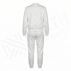<b>Women</b> <b>White</b> Embossed Floral <b>Tracksuit</b> Full Sleeve Zipper Jacket & Jogger Pants Casual Spring Outfit - Product Image 2