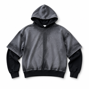 Sudadera con Capucha de Doble Capa para Hombre, Estilo Vintage Lavado, Oversize, Streetwear, con Logotipo Personalizado, Marca Privada, Fabricante Mayorista - Product Image 3