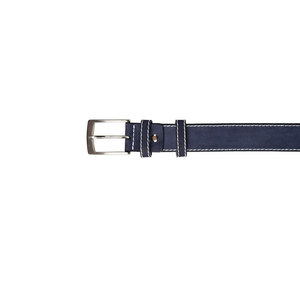 Cinturón de Cuero Vacuno Azul Marino, Estilo Casual de Color Sólido con Costuras Blancas - Product Image 2