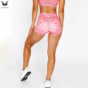 Shorts de Yoga para Mujer, de Tela Suave y Flexible, Color Rosa con Diseño de Chispas de Donut, Transpirables, de Secado Rápido, Cintura Alta, Sublimados - Product Image 4