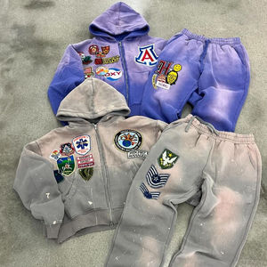 2026 Best Custom Wholesale Men's Plus Size Distressed Embroidery Patch Work Oversized <b>Hoodies</b> and Sweat Pants - Product Image 4