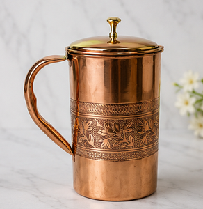 Copper <b>Mug</b> With Lid Vintage Design Eco-Friendly Home Drinkware Beautiful Leaf Embossed Copper Vessel Decorative Handcrafted Jug - Product Image 6