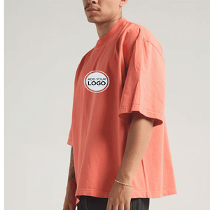 เสื้อยืดผู้ชายลายกราฟิกแบบกำหนดเอง เสื้อยืดพิมพ์ลายซิลค์สกรีน ทรงไหล่ตก สีพื้น เสื้อยืดผ้าฝ้ายเนื้อหนา - Product Image 1