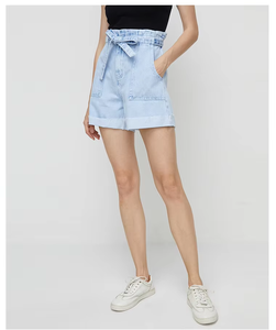 Shorts de mezclilla casuales de verano personalizados, de cintura alta, estilo con cinturón, rasgados, azul claro, elegantes, de talle alto, con cinturón de lazo - Product Image 5