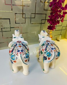 Handmade Polished Marble <b>Elephant</b> Figurines Figurine Pattern Animal Theme Home Decoration Business <b>Gift</b> Stone Crafts Pair - Product Image 5