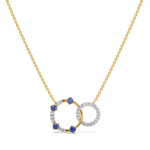 Interlocking Blue Stone <b>Circle</b> Diamond Necklace with Dual <b>Ring</b> Sparkle and Modern Geometric Design - Product Image 1