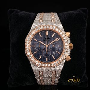 Reloj Cronógrafo de Lujo con Incrustaciones de Moissanita para Hombre, Personalizado en Dos Tonos, Oro Rosa y Acero Inoxidable, con Diamantes Incrustados - Product Image 3