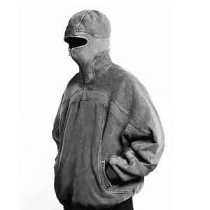 Sudadera con capucha ninja con cremallera y pasamontañas de algodón 100% de alto gramaje para hombre, estilo streetwear, que cubre toda la cara - Product Image 4