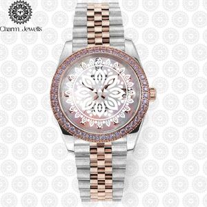 Reloj de Lujo Charm_Jewells de Acero Inoxidable con Caja Redonda de 36 mm, Cuarzo Analógico, Bisel con Diamantes, Moda Femenina - Product Image 1