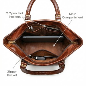 Artist's Creation Vintage Women Genuine Leather Tote <b>Bag</b> Lightweight Durable Shoulder Handbag Two Straps Zipper Closure 3L+ - Product Image 5