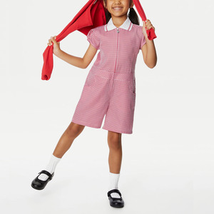 High Quality Girls Primary School 2025 Latest Design Soft Comfortable Gingham <b>Checked</b> Summer Dress Wholesale Polyester/Cotton - Product Image 6