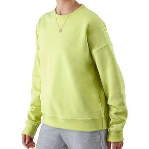 เสื้อสเวตเชิ้ตคอกลมสีเขียวมะนาวสำหรับผู้หญิง แขนยาว ผ้าฝ้ายถัก ใส่ได้ในฤดูใบไม้ร่วง ระบายอากาศได้ดี ทรงปกติ สีพื้น - Product Image 3