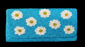 Bolso de mano con cuentas para mujer, diseño floral azul, elegante, para fiesta, boda, cierre de solapa, sin correa - Product Image 3