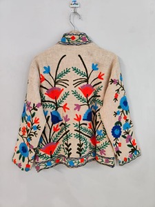 Veste en laine brodée florale bohème, col mandarin, manches longues, fermeture éclair, vêtement d'automne, vêtements décontractés pour adultes - Product Image 3