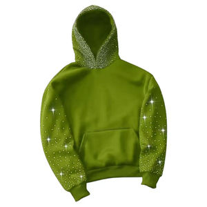 Sweat-shirt à capuche unisexe vert avec strass, style streetwear décontracté, vente en gros, prix direct usine - Product Image 1