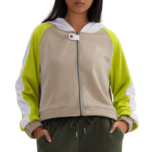 Sweat-shirt à capuche zippé pour femme, color-block, manches longues, en coton tricoté respirant, tenue décontractée d'automne - Product Image 3