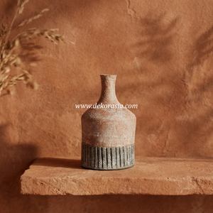Jarrón de Cerámica Rústico Color Gris Oscuro Rojizo Terracota, con Cuello de Botella y Diseño Acanalado, para Mesa, Vaso para Plantas, Exportador Mayorista - Product Image 4